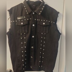 Black Studded Sleeveless Jean Vest